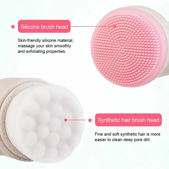 Biodegradable Wheat Straw Face Brush for Facial Cleaning with Silicone Massage